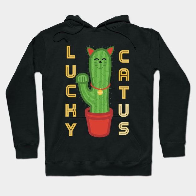 Lucky Catus Cat And Cactus Pun Hoodie by Punful